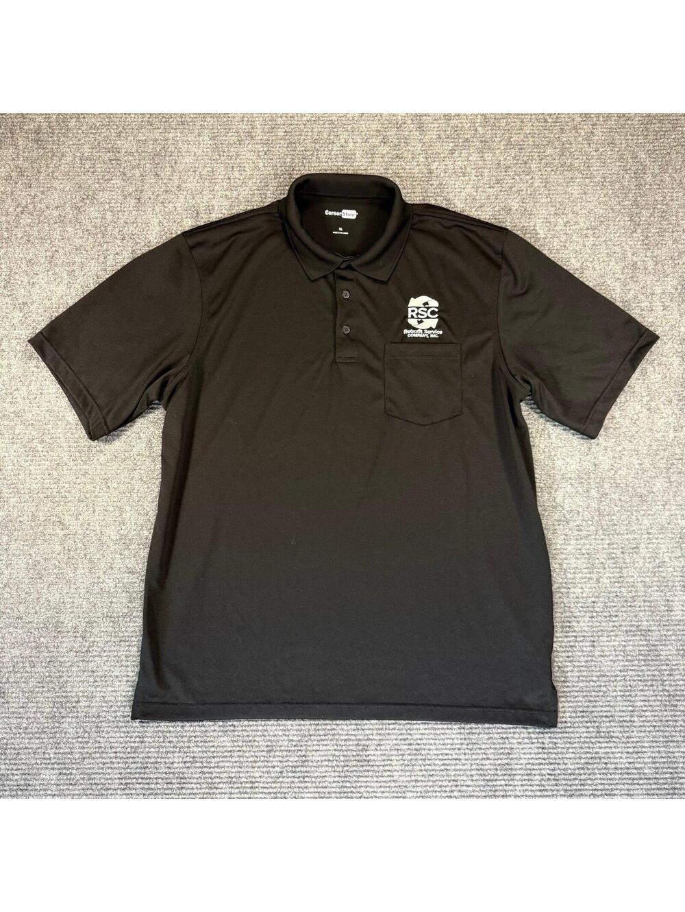 Black Polo Shirt CornerStone RSC Retrofit Service Company Work Shirt Size XL